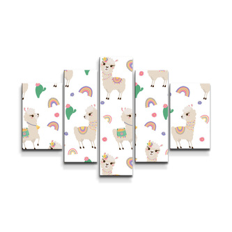 Obraz - 5-dílný Roztomilé lamy: 125x90 cm