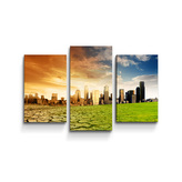 Obraz - 3-dílný Vyprahlá zem před mrakodrapy: 75x50 cm