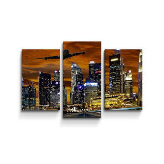 Obraz - 3-dílný Letadlo nad mrakodrapy: 75x50 cm