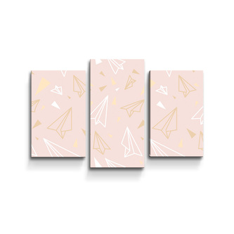 Obraz - 3-dílný Zlaté a bílé vlaštovky: 75x50 cm