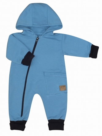 Teplákový dětský overal bez šlapek s kapucí Magic, modrý, vel. 74; 74 (6-9m)