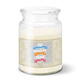 Svíčka Žij, Směj se, Miluj: 500 g 