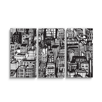 Obraz - 3-dílný Kreslené mrakodrapy: 120x80 cm