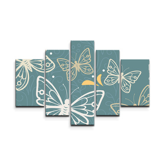 Obraz - 5-dílný Motýli: 125x90 cm