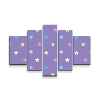 Obraz - 5-dílný Hvězdy na fialové: 125x90 cm