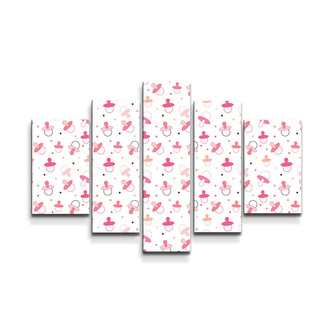 Obraz - 5-dílný Růžoví dinosauři: 125x90 cm