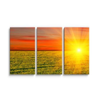 Obraz - 3-dílný Západ slunce nad loukou: 120x80 cm
