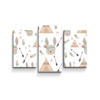 Obraz - 3-dílný Zajíci u stanu: 75x50 cm