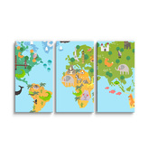 Obraz - 3-dílný Zvířecí mapa světa: 120x80 cm