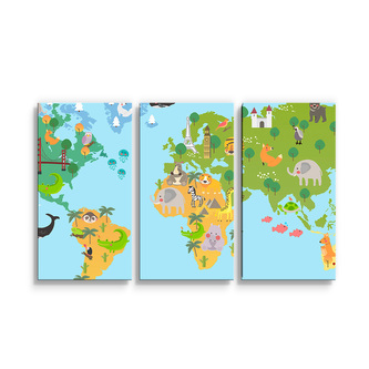 Obraz - 3-dílný Zvířecí mapa světa: 120x80 cm