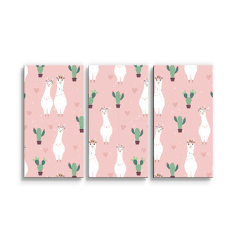 Obraz - 3-dílný Lama a kaktusy: 120x80 cm