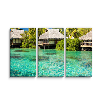 Obraz - 3-dílný Chatky na moři: 120x80 cm