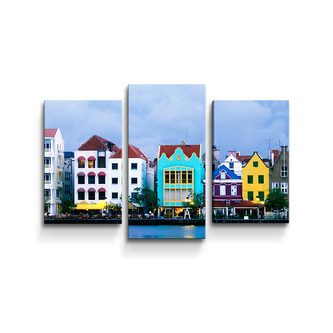 Obraz - 3-dílný Domky u moře: 75x50 cm