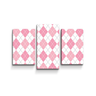 Obraz - 3-dílný Růžové a bílé kosočtverečky: 75x50 cm