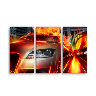 Obraz - 3-dílný Auto v plamenech: 120x80 cm