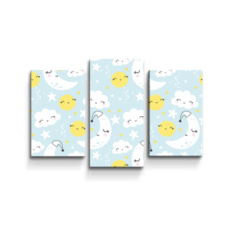 Obraz - 3-dílný Měsíce, slunce a mráčky: 75x50 cm