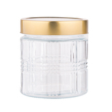 SKLENĚNÁ NÁDOBA S POKLÍČKOU ZLATÉ BARVY 800ML S DEKORACÍ MŘÍŽKA