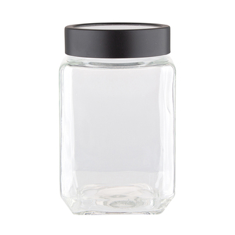 SKLENĚNÁ ČTVERCOVÁ NÁDOBKA S ČERNÝM VÍČKEM 700ML