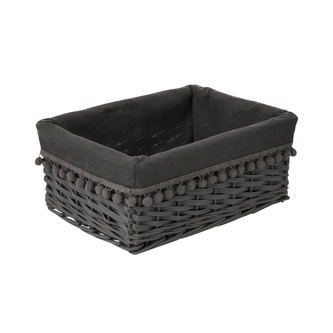 ŠEDÝ KOŠÍK S POMPONKY 30X21X13CM