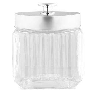 SKLENĚNÁ ČTVERCOVÁ NÁDOBKA S STŘÍBRNÝM VÍČKEM 1.3L RELIÉFOVÁ KRYT