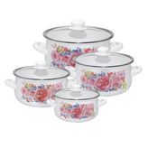 KLARA 8-DÍLNÁ SADA SMALT. HRNCŮ SE SKL POKLIČKOU 16-22CM DEK. SCARLETT