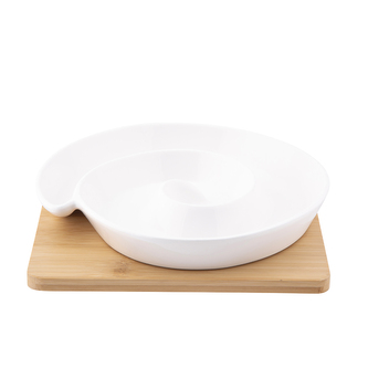 REGULAR PORCELÁNOVÁ DĚLENÁ MISKA 20.5X20.5X2.5CM NA BAMBUSOVÉ PODLOŽCE 19.5X19.5X1CM