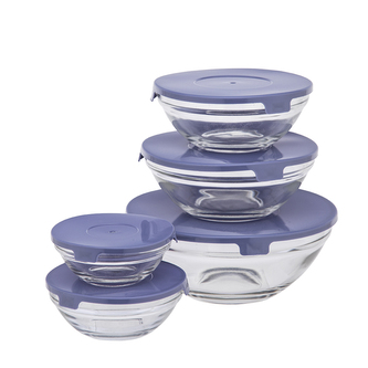 SADA SKLENĚNÝCH MISEK S VÍČKY MODRÁ