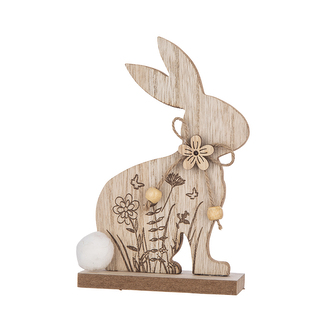 DŘEVĚNÁ FIGURKA ZAJÍC S KVĚTY 9X16CM