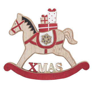 DŘEVĚNÁ FIGURKA KONĚ NA SANÍCH 18X15CM DEK. VÁNOCE