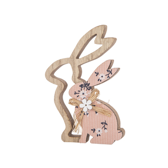 DŘEVĚNÁ FIGURKA ZAJÍC 12X14CM RŮŽOVÝ