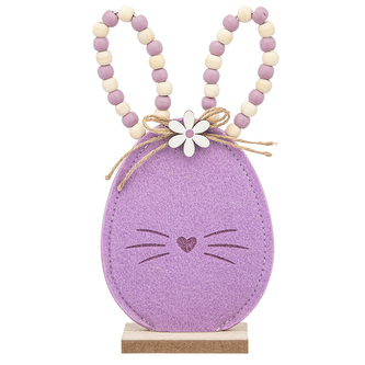 PLSTĚNÁ FIGURKA ZAJÍC 11X4X22CM FIALOVÉ KORÁLKY