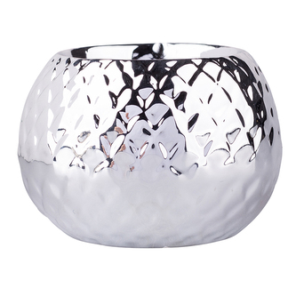 SVÍCEN PORCELÁNOVÝ S RELIÉFEM STŘÍBRNÝ 8.5X8.5X6CM