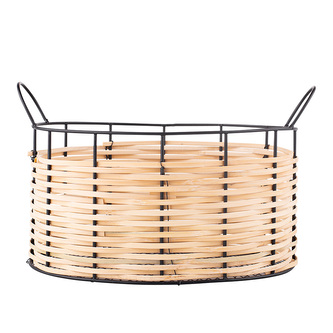 KOŠÍK METALOVÝ S SLÁMKOVÝM ZAKONČENÍM 33X20X15CM