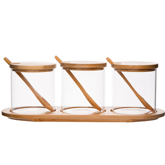 SOUPRAVA 3 SKLENIC BOROSILIKÁT S LŽIČKAMI NA PODSTAVCI 3X330ML (COLOR BOX)