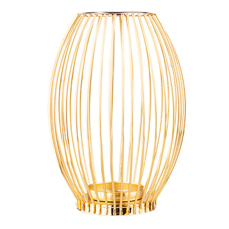 STOJAN NA SVÍČKY S PLETENÝM METALOVÝM RÁMEČKEM 16X16X22CM ZLATÝ