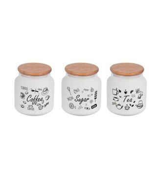 dóza 0,64l, d10x11cm, TEA, COFFEE,SUGAR sklo/dřev.víko