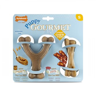 Nylabone hračka Gourmet Puppy kost příchuť slanina a burákové máslo 2ks