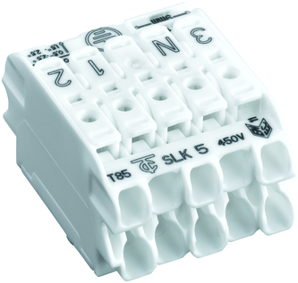 Svorkovnice SLK 5/5 (3-N-E-1-2) pro svítidla, bezšroubová, PC, bílá /88167817/