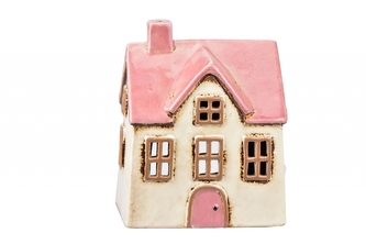 Keramický domek na čajovou svíčku, béžový 16x13x10 cm