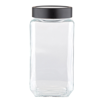 SKLENĚNÁ ČTVERCOVÁ NÁDOBKA S ČERNÝM VÍČKEM 1.0L
