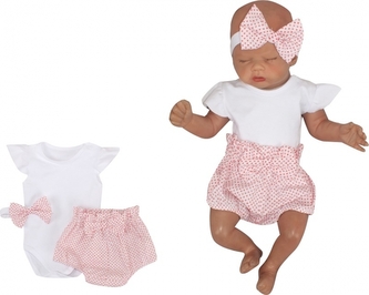 Z&Z 3-dílná sada body kr. rukáv, kraťásky, čelenka s mašlí - růžová, bílá, vel. 80; 80 (9-12m)