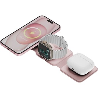 ENERGEA GoMag Trio Plus 3v1 bezdrátová nabíječka růžová