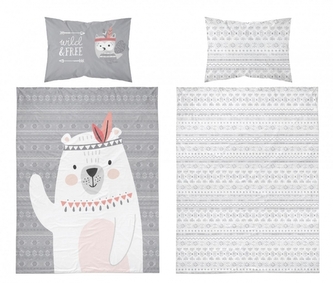 Bavlněné dětské povlečení Indián, bílá/šedá; 120x90