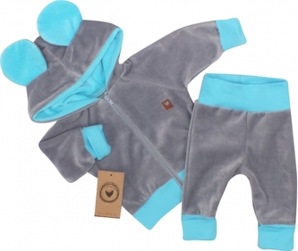 Z&Z Velurová, semišková tepláková souprava TEDDY s oušky - modrá, šedá, vel. 80; 80 (9-12m) Z&Z Velurová, semišková tepláková souprava TEDDY s oušky - modrá, šedá, vel. 80; 80 (9-12m)