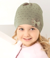 Háčkovaná čepička s kamínky Mašlička, šedá; 62/68 (3-6m)