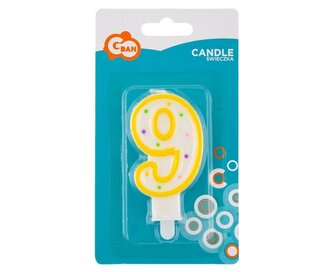 Świeczka cyfra 9 z kropeczkami 7.5cm