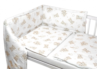 Sada do postýlky Mantinel s povlečením, 3D sada - Malý Medvídek, bílá/béžová; 120x90