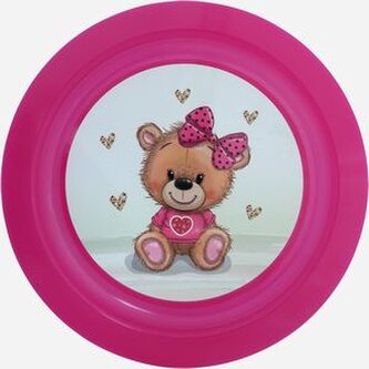 talíř d21cm měl. MEDVÍDEK mašle IML, růž.transp., dětský, plast