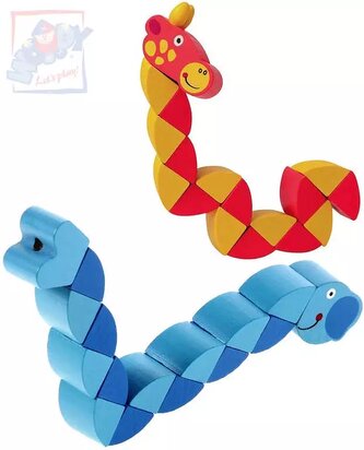 WOODY DŘEVO Skládací zvířátko skládačka had 3 druhy