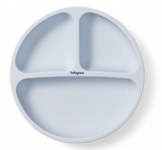 Silikonový talíř pro děti, tříkomorový s přísavkou - modrý